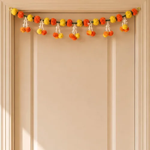 Vista 7 de LoveNspire 3 pies de caléndula tuberrose puerta Toran colgante cenefa festival caléndula guirnalda ventana interior exterior decoración Bandarwal