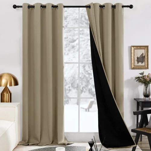 Vista 60 de Deconovo cortinas blackout 100 % con forro totalmente negro con aislamiento térmico de doble capa, oscurecimiento de la habitación, ahorro