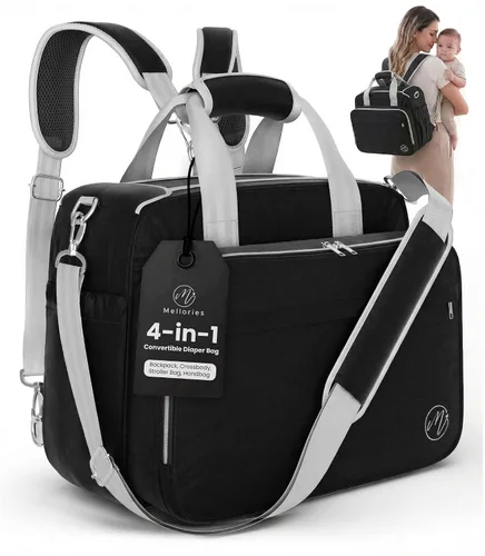 Vista 10 de Mellories Bolso de pañales convertible de 4 en 1 para bebés niños y niñas - Se convierte en mochila de pañales, bolso de bebé, bolso de cochecito