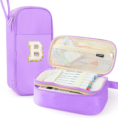 Vista 24 de Estuche Grande para Lápices, Bolsa de Lápices de Gran Capacidad, Bolsa de Lápices Personalizada con Inicial con Cremallera Suave, Múltiples