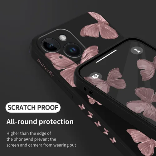 Vista 7 de LEECG Funda para iPhone 15, diseño de mariposa lateral, delgada, suave, protectora para iPhone 15, color negro mariposa