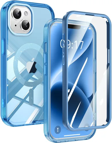 Vista 20 de Funda magnética brillante para iPhone 14/13, [Protector de pantalla integrado] [Compatible con Magsafe] Funda protectora de teléfono con parachoques
