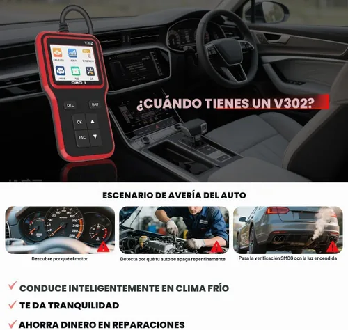Vista 5 de Escáner OBD2 para Automóvil Herramienta de Diagnóstico, Lector Profesional de Códigos de Falla del Motor Auto OBD II con Reinicio, Probador