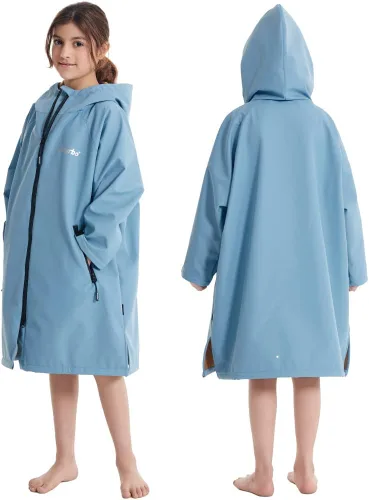 Vista 4 de Hiturbo Parka de natación impermeable para niños abrigo de natación resistente al viento, forro polar fino, chaqueta de nadador de gran