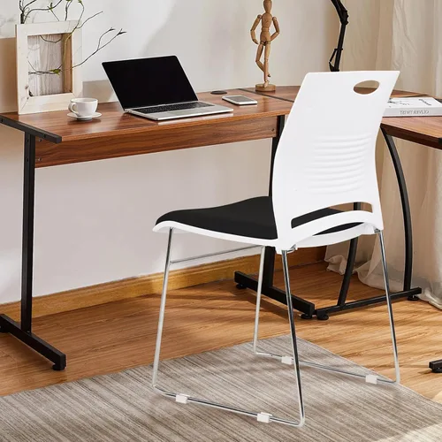 Vista 9 de CLATINA Silla apilable para oficina en casa, sillas apilables de recepción con base de trineo de metal, silla de banquete, sala de conferencias
