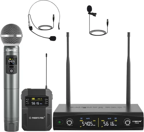 Vista 2 de Phenyx Pro Sistema de micrófono inalámbrico UHF PTU-52-1H1B paquete con cable de serpiente XLR de 3 pies