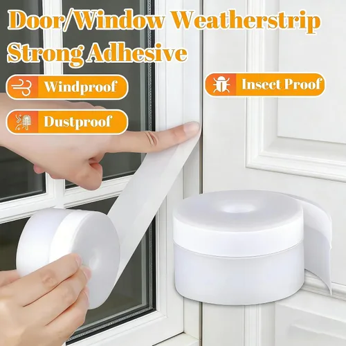 Vista 3 de ZOMPAGO Burlete transparente para puerta, 1 pulgada x 16.4 pies, cinta de sellado de silicona para puertas y ventanas, cinta de sellado autoadhesiva