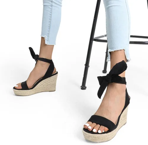 Vista 4 de DREAM PAIRS Alpargatas de punta abierta para mujer, con cordones y correa de tobillo, sandalias elegantes