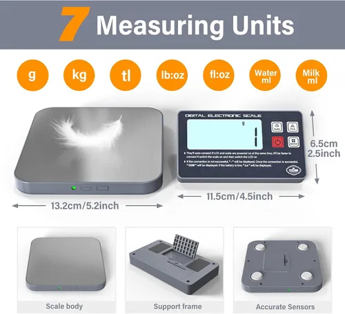Vista 3 de Báscula Digital Recargable para Alimentos de Cocina - Pantalla Desmontable Báscula Electrónica de Peso para Hacer Pan y Preparar Café, Plataforma
