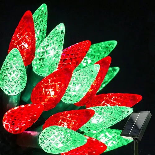 Vista 9 de 39 pies 100 luces LED solares C6 LED de Navidad – al aire libre, 8 modos C6 fresa multicolor cadena de luces para árbol de Navidad, vacaciones