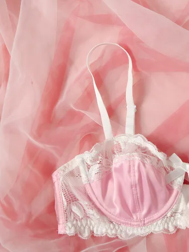 Vista 3 de Verdusa Conjunto de lencería de satén de encaje floral con nudo de lazo para mujer