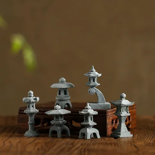 Vista 3 de Figuras de pagoda japonesa en miniatura, decoración asiática, pecera, acuario, accesorios de jardín de hadas, terrario zen, decoraciones de bonsái