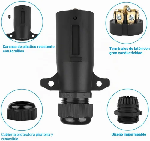 Vista 5 de Enchufe de remolque de 7 pines con sello impermeable Adaptador de reemplazo de cableado de remolque de 7 puntas Conector lateral de remolque redondo