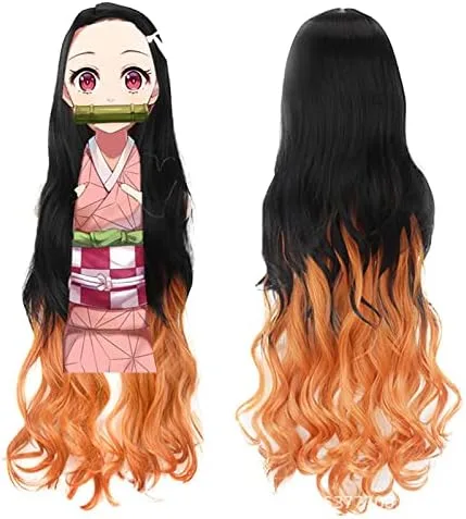 Vista 2 de P1PSZ Kamado Nezuko - Disfraz de Kawaii Kamado Nezuko Tanjirou Llavero Anime Cosplay peluca vestido conjunto completo para fiesta