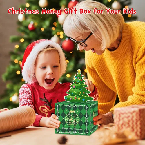 Vista 3 de Caja de Dinero de Navidad para Tirar Regalo en Efectivo, Soporte Sorpresa de Dinero en Efectivo para Niños y Adultos, Caja de Dinero Navideña