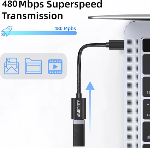 Vista 2 de Paquete de 2 adaptadores USB C a USB, cable USB C macho a USB hembra OTG, trenzado de nailon, carcasa de aluminio, compatible con iPhone 17, 16, 15