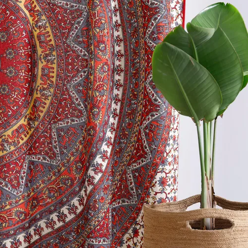 Vista 7 de Popular Handicrafts Paneles de cortina indios hippie bohemio hermoso elefante mandala blanco roto rojo