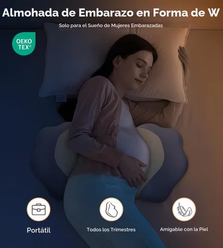 Vista 3 de Almohadas de embarazo para dormir, almohada de espuma viscoelástica para maternidad con soporte para la espalda, el vientre y las caderas, almohada