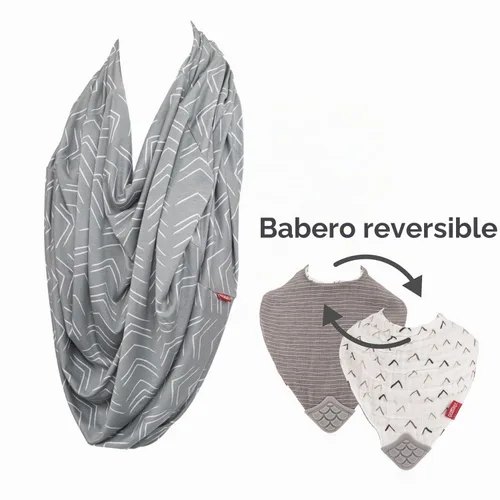 Vista 2 de Nuby Funda de lactancia 5 en 1 con babero de dentición de más de 3 meses, gris