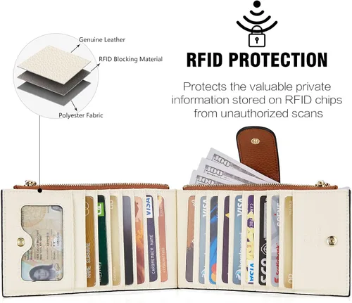 Vista 4 de BOSTANTEN - Carteras de cuero para mujer grandes con bloqueo RFID, billetera delgada de dos pliegues con bolsillo con cremallera, Grande, Minimalista