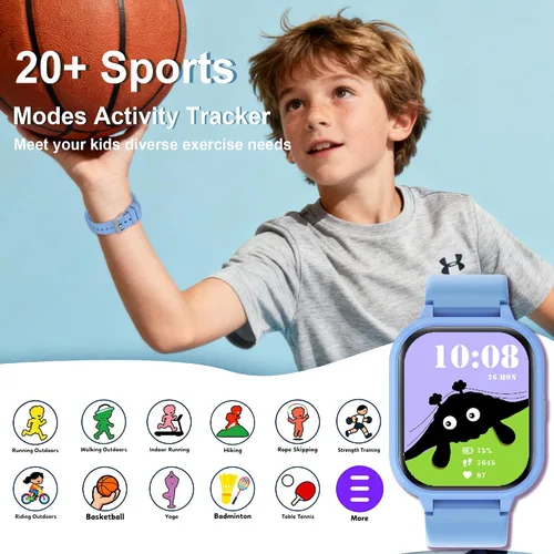 Vista 4 de Reloj inteligente para adolescentes y niños, 1.8 pulgadas IP68 para niños y niñas, seguimiento de actividad física, uso dual independiente