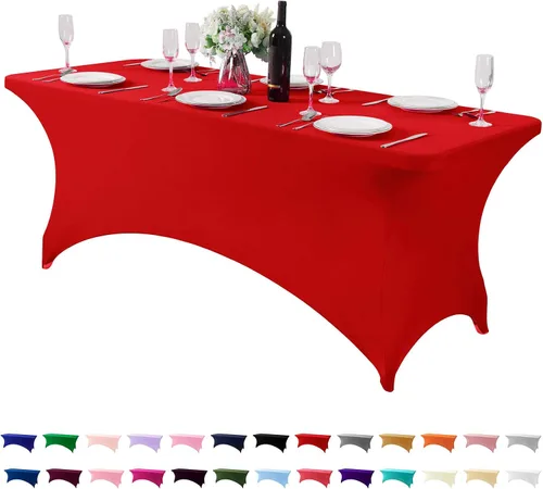 Vista 78 de Mantel de elastano para mesa de 6, 4 o 8 pies, universal, ajustable, para fiestas, banquetes, bodas y eventos, color verde manzana