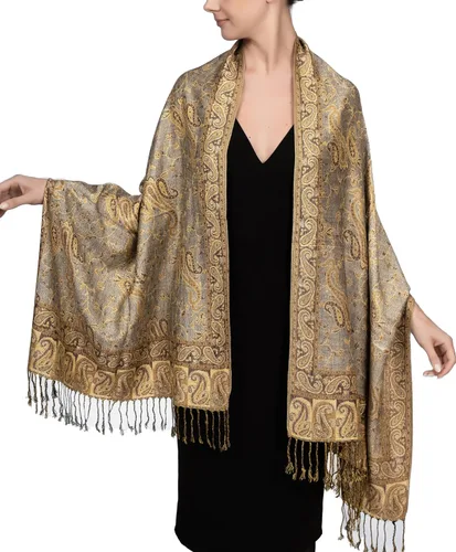 Vista 41 de Achillea Bufanda reversible de pashmina con estampado paisley – Chales y envolturas indios exóticos para vestidos de noche, festivales, todas