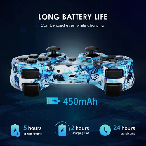 Vista 5 de Boowen Wireless Controller for PS3, Controller for Sony PlayStation 3, 6-Axis High-Performance Motion Sense Dual Vibration Upgraded Gaming