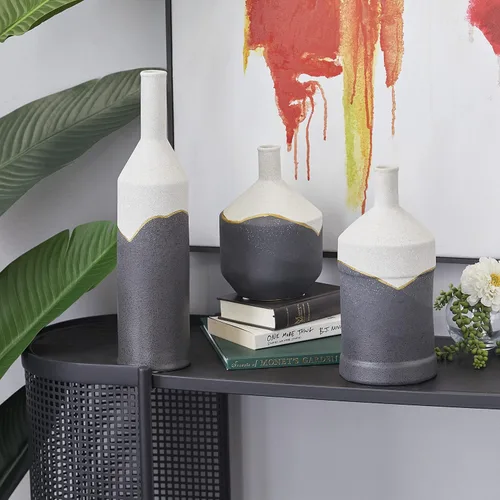 Vista 2 de CosmoLiving by Cosmopolitan Jarrón cilíndrico de cerámica, juego de 3 17 pulgadas, 12 pulgadas, 9 pulgadas de alto, negro Decorative Centerpiece