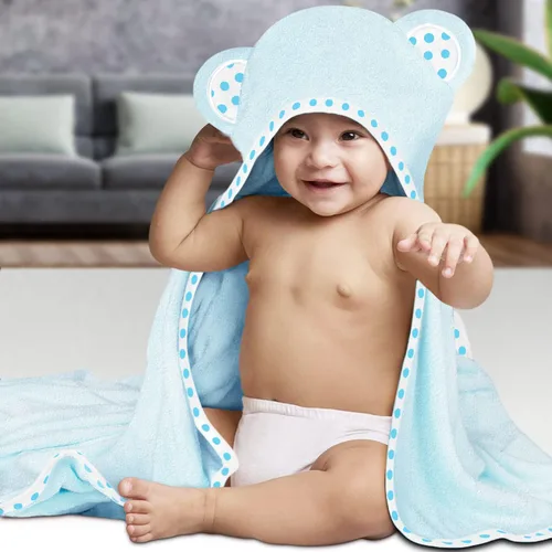 Vista 7 de Juego de 2 toallas de bebé con capucha, color azul, lujosas, grandes y superabsorbentes, 30 x 30 pulgadas, suaves y adecuadas para bebés, niños