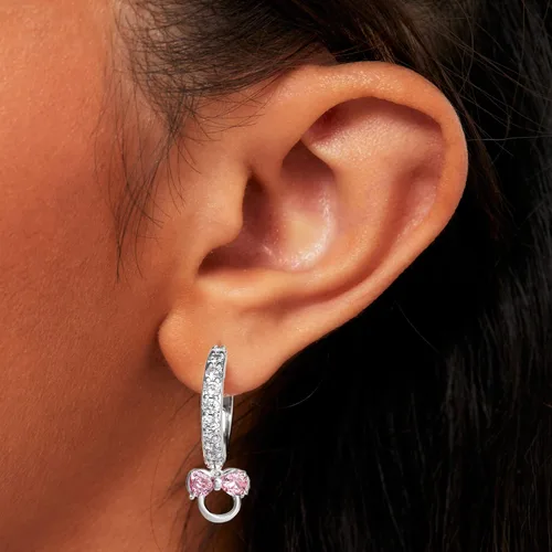 Vista 2 de Disney Mickey Mouse or Minnie Mouse Silver Plated Cubic Zirconia Hoop Earrings Official License