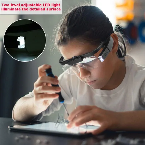 Vista 2 de Lupa con luz LED para trabajo cercano, lupa de cabeza recargable por USB, manos libres para pintura de punto de cruz, costura, manualidades
