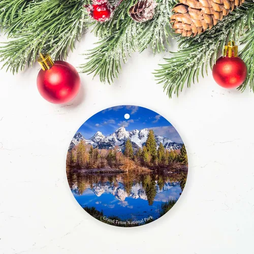 Vista 2 de Grand Teton National Park Adornos de Navidad de recuerdo de la ciudad de Wyoming, adornos colgantes para árbol de Navidad, recuerdo de cerámica