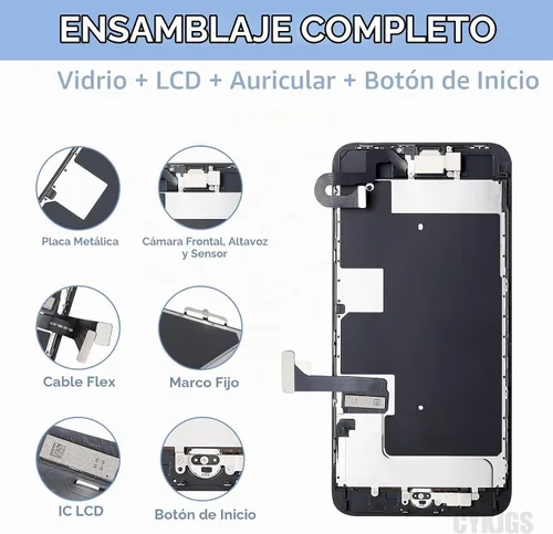 Vista 2 de Pantalla de repuesto para iPhone 8 Plus con botón de inicio de 5.5", color negro