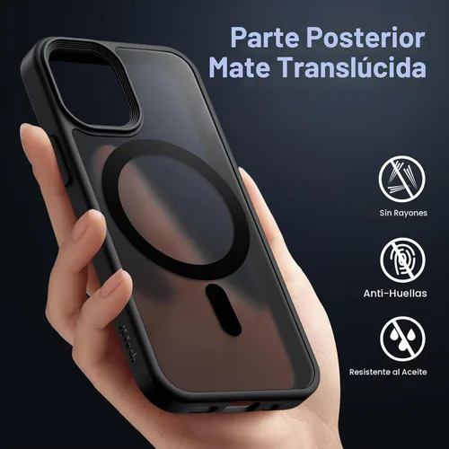Vista 4 de JETech Funda magnética mate para iPhone 12 mini, color negro Compatible con MagSafe, parte trasera mate translúcida, protección delgada a prueba