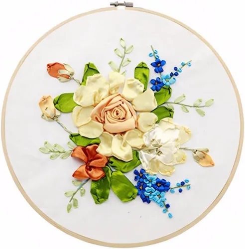 Vista 8 de Gogobear Kit de flores de bordado de cinta para principiantes y adultos, hecho a mano, decoración de pared, imágenes colgantes en 3D