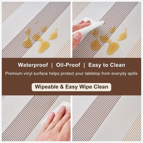Vista 130 de LIBERECOO Mantel redondo de vinilo ajustable con reverso de franela, borde elástico, impermeable, resistente a las manchas, mantel lavable