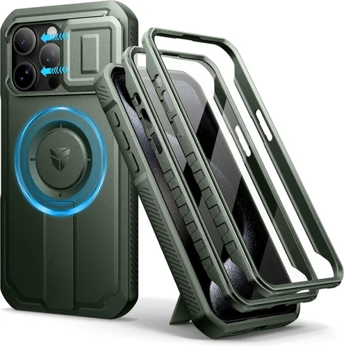 Vista 101 de Dexnor - Funda para iPhone 12 & iPhone 12 Pro con tapa deslizante para cámara, soporte ajustable y protector de pantalla integrado, carcasa