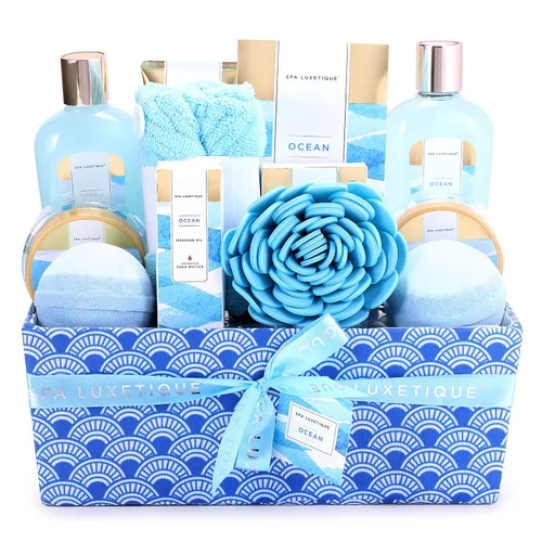 Vista 9 de Spa Luxetique Cestas de regalo para mujeres, regalos de spa de lavanda para mujeres, 12 piezas, regalos de cumpleaños para mujeres, juego de regalo