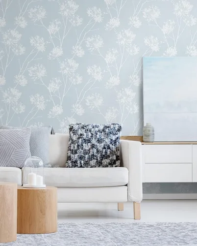 Vista 2 de NextWall One O'Clocks Botanical - Papel tapiz autoadhesivo (azul claro)