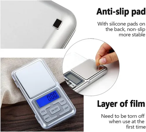 Vista 4 de Báscula de bolsillo digital portátil de 2 piezas, 17.64 oz de capacidad, 0.00 oz de precisión, báscula electrónica de joyería para alimentos