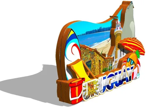 Vista 2 de Uruguay Uruguay imán de nevera de madera 3D monumentos de viaje coleccionables, recuerdos, decoración hecha a mano -586