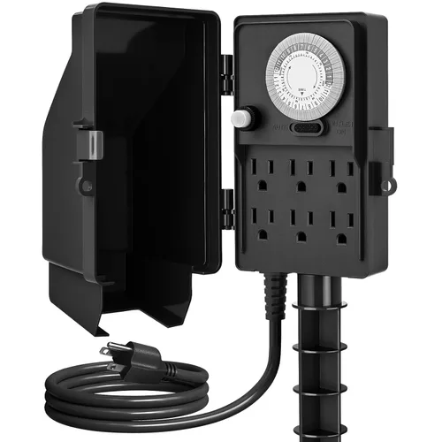 Vista 12 de SURAIELEC Estaca de alimentación para exteriores, temporizador digital programable de 7 días, regleta de alimentación resistente a la intemperie, 6