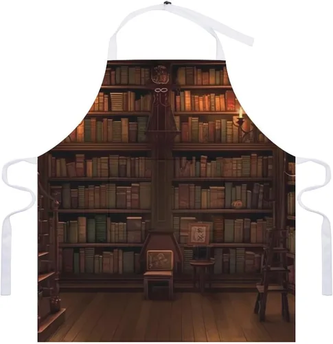 Vista 7 de Personalized Book Room Library Adult Apron, Kitchen Cooking Aprons for Woman Man, Adjustable Bib Apron with Pocket for Baking, BBQ Crafting