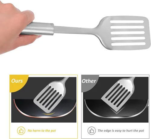 Vista 8 de BESPORTBLE Utensilios de cocina de acero inoxidable resistentes al calor con diseño ergonómico para cocinar en casa y almacenamiento ordenado