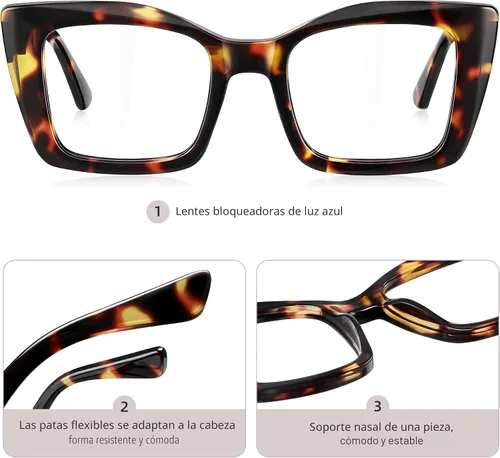 Vista 3 de 3 Pack Reading Glasses for Women Oversized Square Reading Glasses Blue Light Blocking Spring Hinge Readers