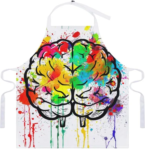 Vista 7 de MUSM Apron for Adults - 27.6 X 31.5 Inch, Heavy-Duty Polyester Aprons with Two Large Pockets, Waterproof Hand Drawn Brain Kitchen Apron for Cooking