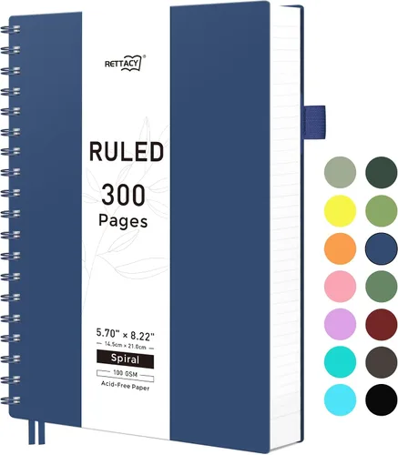 Vista 33 de RETTACY - Cuaderno en espiral grande A4, 300 páginas rayadas, 8.2 x 11.2 pulgadas, para escuela, trabajo, escritura, papel grueso de 3.53 oz/m²