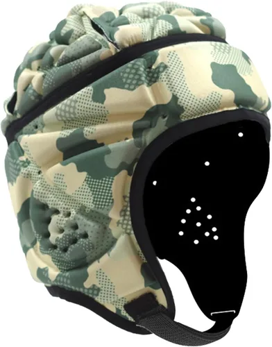 Vista 10 de Casco de rugby ajustable, suave acolchado para fútbol, gorra británica anticolisión con correa para la barbilla, protector de cabeza de fútbol, Negro