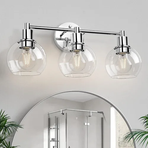 Vista 12 de 2 lámparas de baño, luces de tocador negras, luces de tocador de baño de granja, 2 luces, globo negro mate, accesorio de iluminación sobre espejo